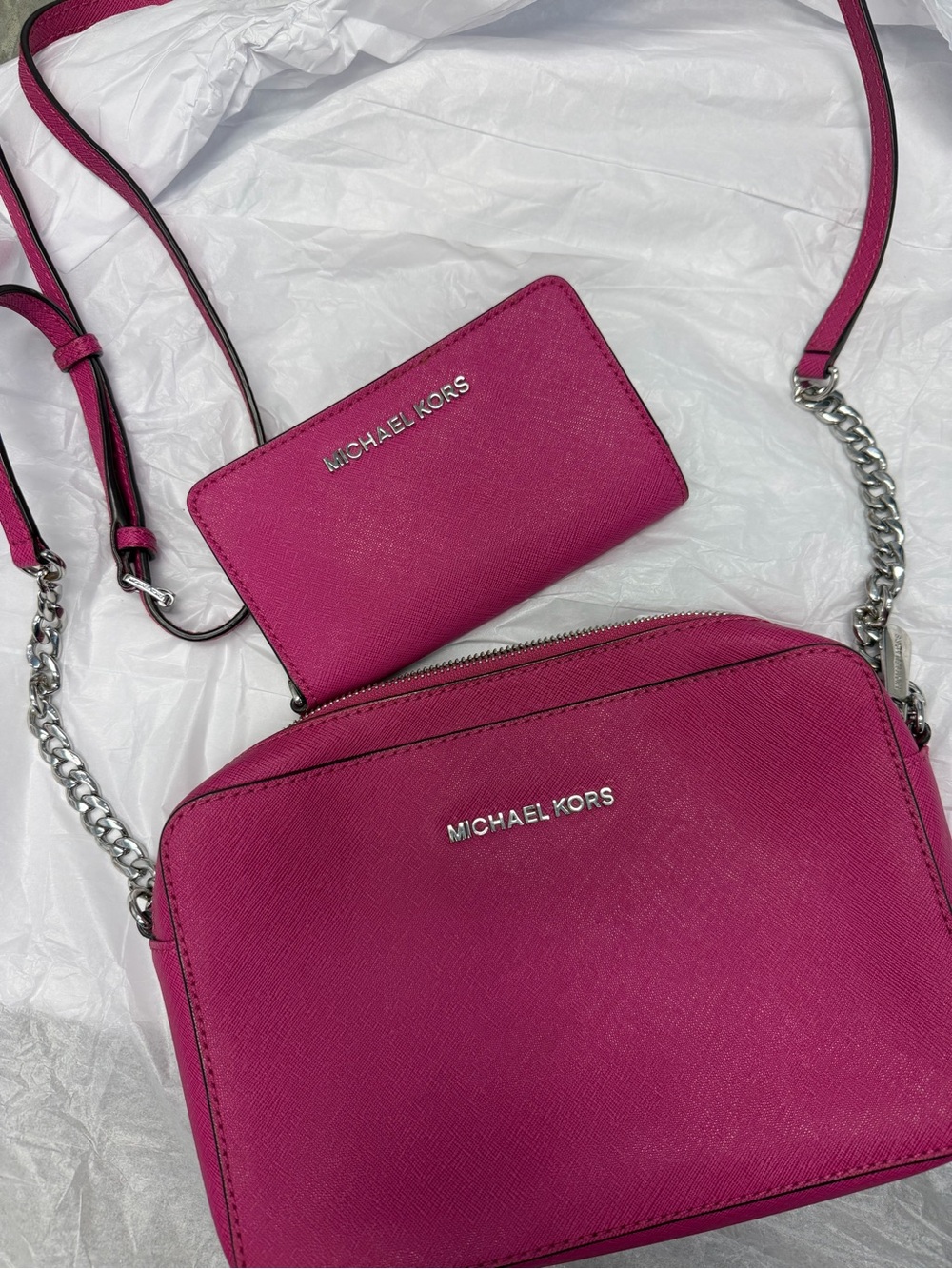 Michael Kors Magenta Crossbody Bag with Card Case